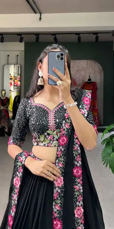 LNB 1403 Black Color Georgette Plain Embroidery Lehenga Choli Festive Party Wedding, Events etc. Delivery 4-6 Working Days @2999/- | Lehenga, Bollywood Lehenga, Creative Lehenga, Designer Lehenga, Embroidered Lehenga, Party Wear Lehenga