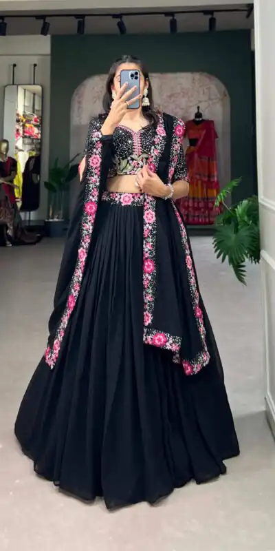 LNB 1403 Black Color Georgette Plain Embroidery Lehenga Choli Festive Party Wedding, Events etc. Delivery 4-6 Working Days @2999/- | Lehenga, Bollywood Lehenga, Creative Lehenga, Designer Lehenga, Embroidered Lehenga, Party Wear Lehenga