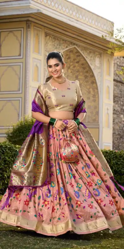 LNB 2021 Peach Jacquard Silk Weaving Zari Lehenga Choli Festive Party Wedding, Events etc. Delivery 4-6 Working Days @4099/- | Lehenga, Bollywood Lehenga, Creative Lehenga, Designer Lehenga, Embroidered Lehenga, Party Wear Lehenga