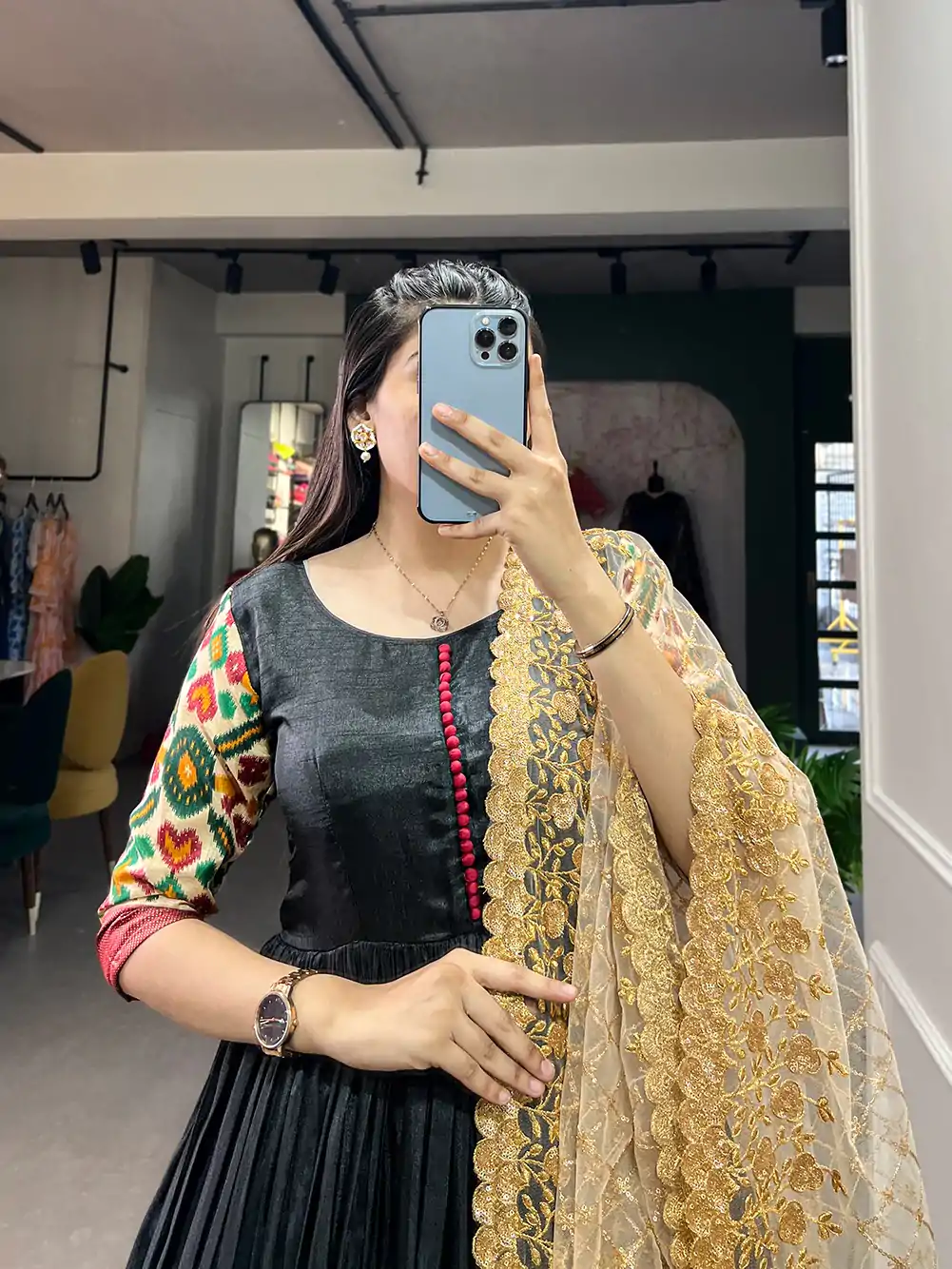 YNF 5033 Black Color Dola Silk Printed Foil Work Gown (With Dupatta ) Casual, Wedding, Festive, Events, Designer Party Wear, Delivery 4-6 Working Days @1999 | Gowns, Bollywood Gowns, Creative Gowns, Designer Gowns, Embroidered Gowns, Party Wear Gowns