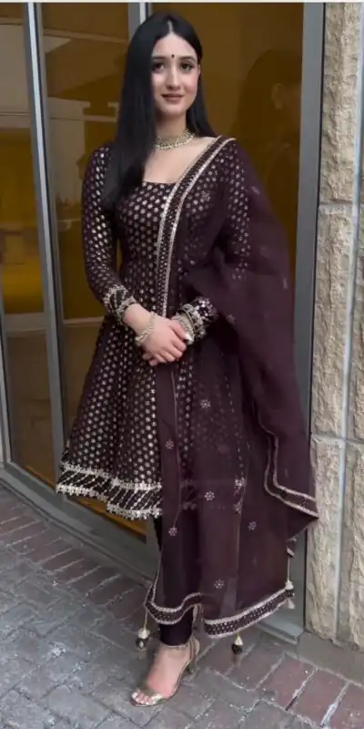 NF 1185 Brown Color Georgette Embroidery Sequence Salwar Suit Casual, Wedding, Party, Festive, Events . Expected Delivery  4-6 Working Days @2099 | Salwar suit, Designer Suits, Casual Suits, Creative suits, Palazzo Suits, Party Wear Suits, Patiala Suits, Straight Suits