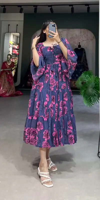 YNF 5014 Navy Blue Color Georgette Floral Printed Work Gown Casual, Wedding, Festive, Events, Designer Party Wear, Delivery 4-6 Working Days @1849 | Gowns, Bollywood Gowns, Creative Gowns, Designer Gowns, Embroidered Gowns, Party Wear Gowns