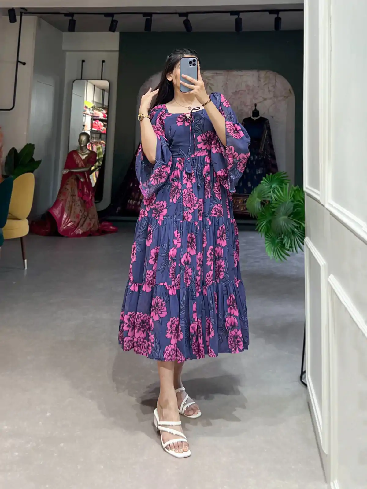 YNF 5014 Navy Blue Color Georgette Floral Printed Work Gown Casual, Wedding, Festive, Events, Designer Party Wear, Delivery 4-6 Working Days @1849 | Gowns, Bollywood Gowns, Creative Gowns, Designer Gowns, Embroidered Gowns, Party Wear Gowns