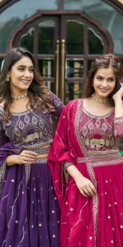 Ram 023 Rani Color Sequence Georgette Embroidery Lehenga Choli Casual, Wedding, Festive, Events Expected Delivery 4-6 Working Days @3049/- | Lehenga, Bollywood Lehenga, Creative Lehenga, Designer Lehenga, Embroidered Lehenga, Party Wear Lehenga