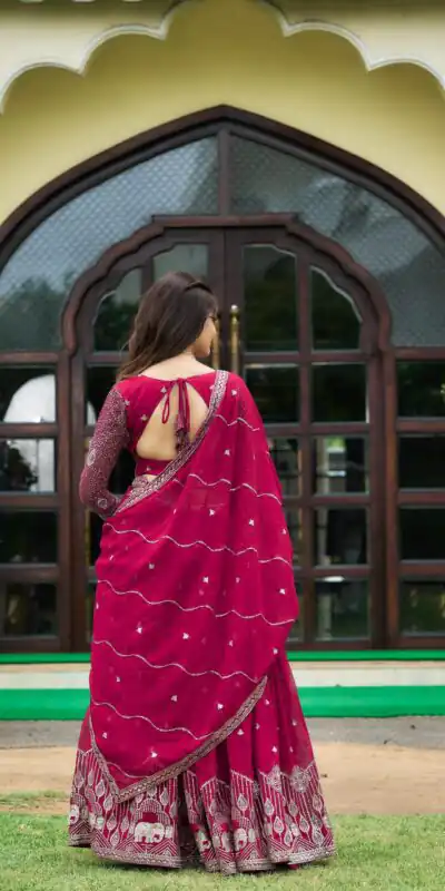 Ram 023 Rani Color Sequence Georgette Embroidery Lehenga Choli Casual, Wedding, Festive, Events Expected Delivery 4-6 Working Days @3049/- | Lehenga, Bollywood Lehenga, Creative Lehenga, Designer Lehenga, Embroidered Lehenga, Party Wear Lehenga