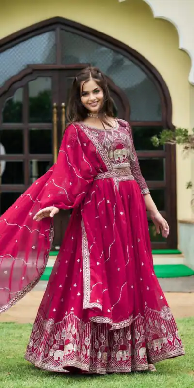 Ram 023 Rani Color Sequence Georgette Embroidery Lehenga Choli Casual, Wedding, Festive, Events Expected Delivery 4-6 Working Days @3049/- | Lehenga, Bollywood Lehenga, Creative Lehenga, Designer Lehenga, Embroidered Lehenga, Party Wear Lehenga