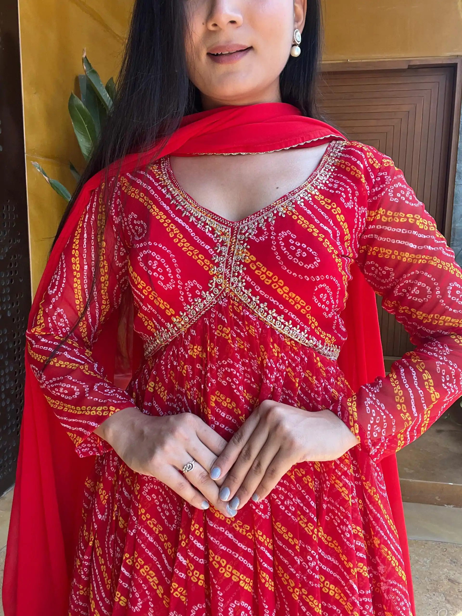   Ram 004 Red Color Pure Bandhini Embroidery Lace Work Gown Casual, Wedding, Party, Festive, Events Etc. Expected Delivery 4-6 Working Days @1899/- | Gowns, Bollywood Gowns, Creative Gowns, Designer Gowns, Embroidered Gowns, Party Wear Gowns