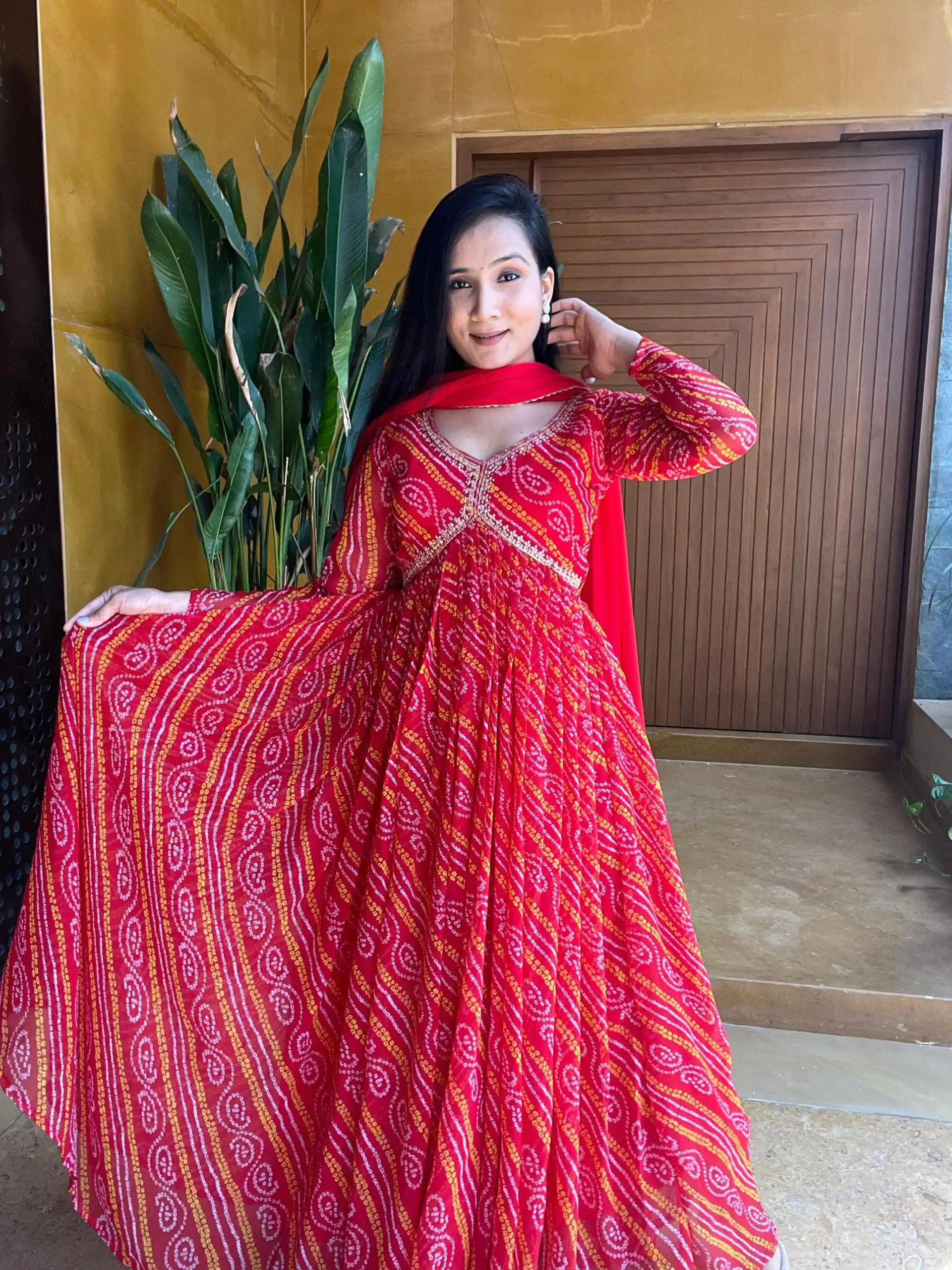   Ram 004 Red Color Pure Bandhini Embroidery Lace Work Gown Casual, Wedding, Party, Festive, Events Etc. Expected Delivery 4-6 Working Days @1899/- | Gowns, Bollywood Gowns, Creative Gowns, Designer Gowns, Embroidered Gowns, Party Wear Gowns