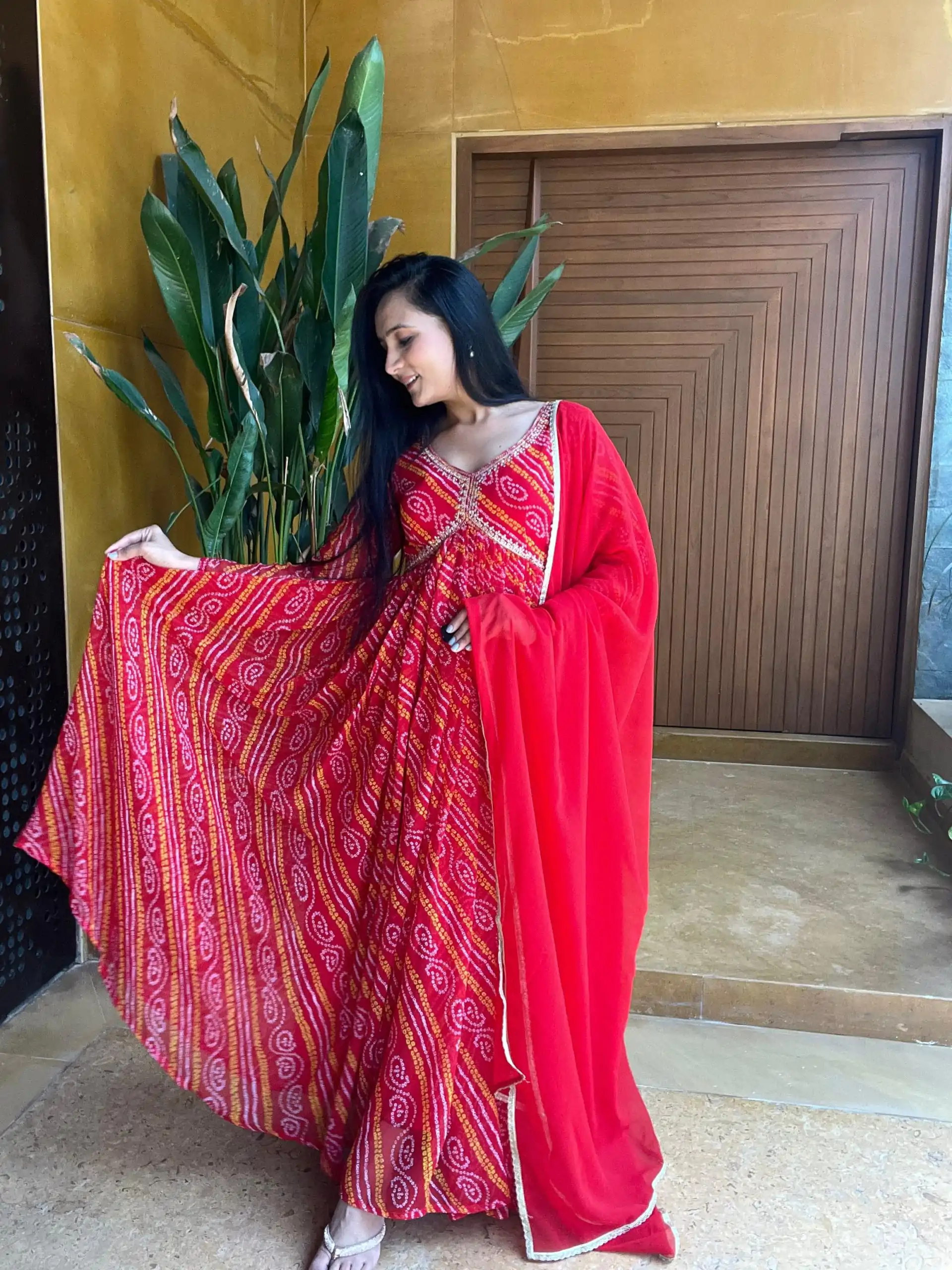   Ram 004 Red Color Pure Bandhini Embroidery Lace Work Gown Casual, Wedding, Party, Festive, Events Etc. Expected Delivery 4-6 Working Days @1899/- | Gowns, Bollywood Gowns, Creative Gowns, Designer Gowns, Embroidered Gowns, Party Wear Gowns