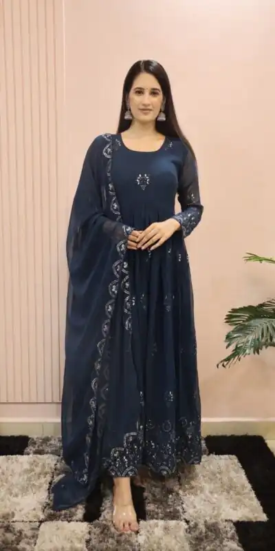 DC G55 Royal Blue Color Sequence Embroidery Georgette Gown Casual, Wedding, Party, Festive, Events Etc. Expected Delivery 4-6 Working Days @2099/- | Gowns, Bollywood Gowns, Creative Gowns, Designer Gowns, Embroidered Gowns, Party Wear Gowns