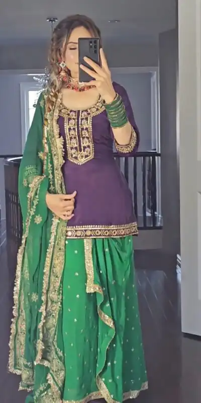 NF 1226 Purple & Green Color Georgette Embroidery Salwar Suit Casual, Wedding, Party, Festive, Events . Expected Delivery  4-6 Working Days @2199 | Salwar suit, Designer Suits, Casual Suits, Creative suits, Palazzo Suits, Party Wear Suits, Patiala Suits, Straight Suits