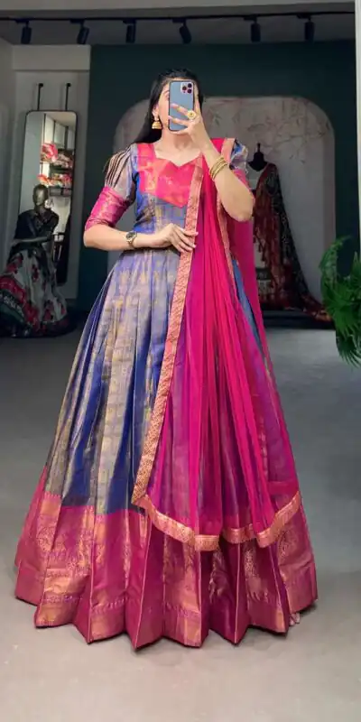 YNF 5307 Blue Color Kanjivaram Zari Weaving Work Gown Casual, Wedding, Festive, Events, Designer Party Wear, Delivery 4-6 Working Days @1849 | Gowns, Bollywood Gowns, Creative Gowns, Designer Gowns, Embroidered Gowns, Party Wear Gowns