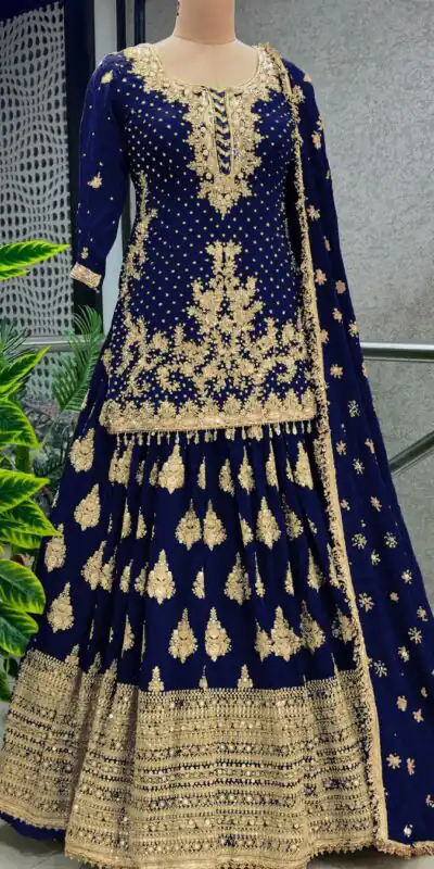 NSR 806 Navy Blue Color Pure Chinnon Silk Embroidery Lehenga Choli Casual, Party Festive, Events Etc. Expected Delivery 4-6 Working Days @2199/- | Lehenga, Bollywood Lehenga, Creative Lehenga, Designer Lehenga, Embroidered Lehenga, Party Wear Lehenga, Straight Suits