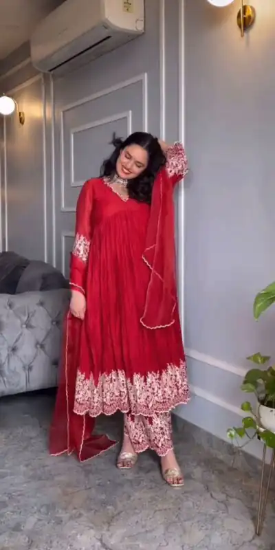 NF 1205 Red Color Chinon Silk Embroidery Salwar Suit Casual, Wedding, Party, Festive, Events . Expected Delivery  4-6 Working Days @2149 | Salwar suit, Designer Suits, Casual Suits, Creative suits, Palazzo Suits, Party Wear Suits, Patiala Suits, Straight Suits