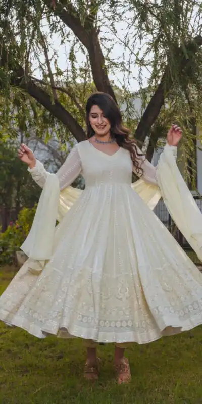 NSR 793 White Color Georgette Embroidery Sequence Gwon Wedding, Party, Festive, Events Expected Delivery 4-6 Working Days @ 2449/- | Gowns, Bollywood Gowns, Creative Gowns, Designer Gowns, Party Wear Gowns