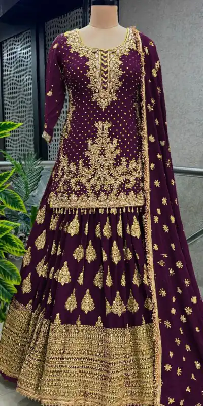 NSR 806 Wine Color Pure Chinnon Silk Embroidery Lehenga Choli Casual, Party Festive, Events Etc. Expected Delivery 4-6 Working Days @2199/- | Lehenga, Bollywood Lehenga, Creative Lehenga, Designer Lehenga, Embroidered Lehenga, Party Wear Lehenga, Straight Suits
