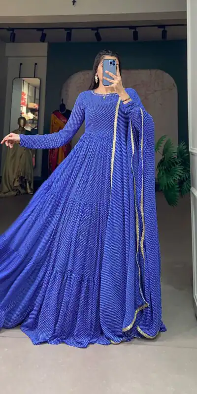YNF 5006 Blue Color Georgette Printed Weaving Work Gown Casual, Wedding, Festive, Events, Designer Party Wear, Delivery 4-6 Working Days @1999 | Gowns, Bollywood Gowns, Creative Gowns, Designer Gowns, Embroidered Gowns, Party Wear Gowns