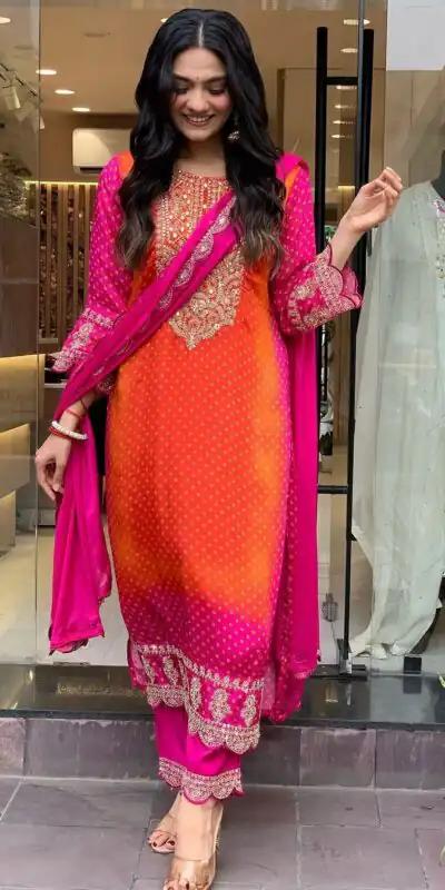 SRK 5187 Orange Color Pure Chinnon Heavy Embroidery Sequence Salwar Suit Wedding, Party, Festive, Events Expected Delivery 4-6 Working Days @ 2049/- | Jump Suits, Salwar suit, Designer Suits, Casual Suits, Creative suits, Palazzo Suits, Party Wear Suits, Patiala Suits, Straight Suits