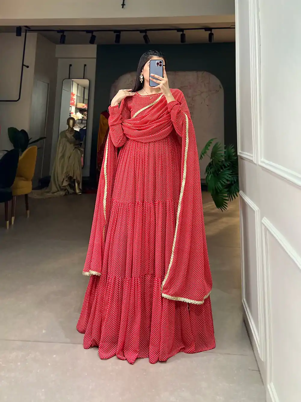 YNF 5006 Red Color Georgette Printed Weaving Work Gown Casual, Wedding, Festive, Events, Designer Party Wear, Delivery 4-6 Working Days @1999 | Gowns, Bollywood Gowns, Creative Gowns, Designer Gowns, Embroidered Gowns, Party Wear Gowns