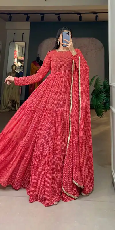 YNF 5006 Red Color Georgette Printed Weaving Work Gown Casual, Wedding, Festive, Events, Designer Party Wear, Delivery 4-6 Working Days @1999 | Gowns, Bollywood Gowns, Creative Gowns, Designer Gowns, Embroidered Gowns, Party Wear Gowns