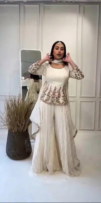 NSR 789 White Color Heavy Georgette Embroidery Salwar Suit Casual, Party Festive, Events Etc. Expected Delivery 4-6 Working Days @2099/ | Jump Suits, Salwar suit, Designer Suits, Casual Suits, Creative suits, Palazzo Suits, Party Wear Suits, Patiala Suits, Straight Suits