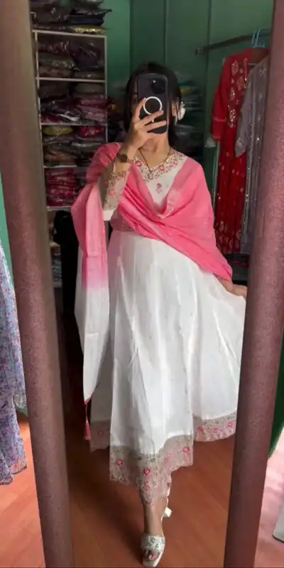 MF 431 White Color Pure Chinon Silk With Sleeves Gown Casual, Party, Wedding, Festive, Events Etc. Expected Delivery 4-6 Working Days @2199/- Only | Gowns, Bollywood Gowns, Creative Gowns, Designer Gowns, Embroidered Gowns, Party Wear Gowns