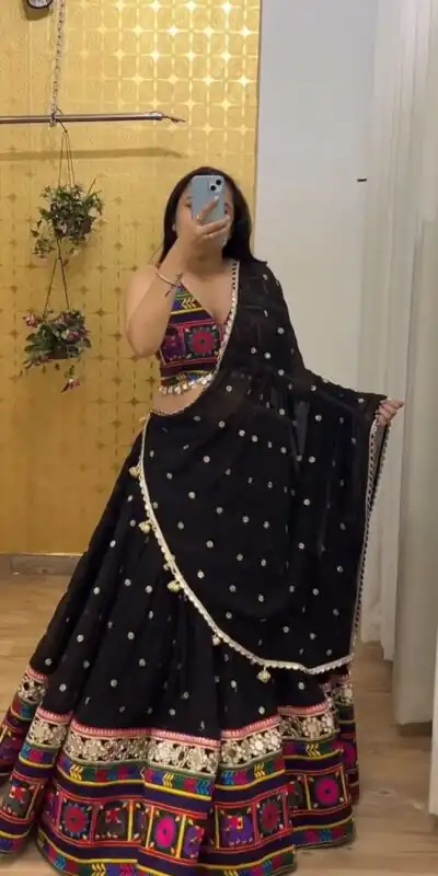 PC N04 Black Color Georgette Heavy Gamathi Work Lehenga Choli Casual, Party Wear, Events, Festivals Wear Expected Delivery 4-6 Working Days @2629/- | Lehenga, Bollywood Lehenga, Creative Lehenga, Designer Lehenga, Embroidered Lehenga, Party Wear Lehenga