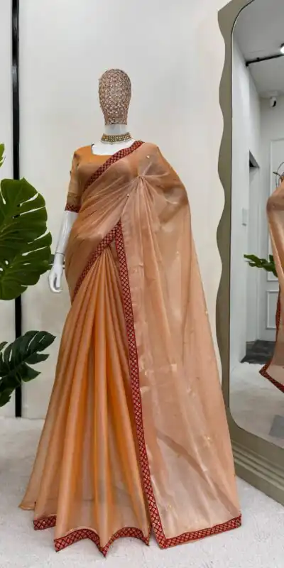 KD 501 Coral Color Burberry Silk Thread Sequence Saree Casual, Party Wear, Wedding, Events Etc. Expected Delivery 4-6 Working Days @1899/- | Sarees, Bollywood Sarees, Creative Sarees, Designer Sarees, Embroidered Sarees, Ethnic Saree, Modern Digital sarees, Party Wear Sarees