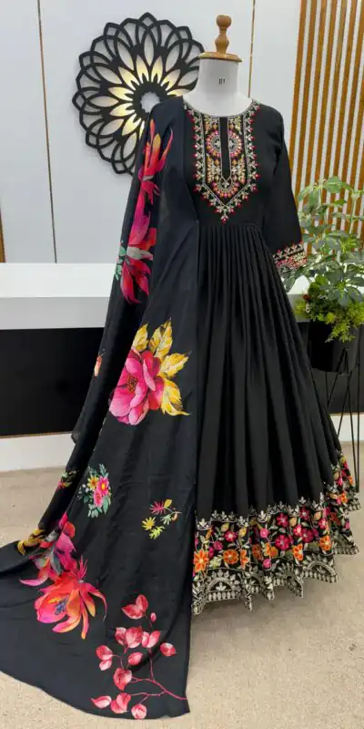 ZF 385 Black Color Chinon Silk Embroidery Sequence Gonw Casual, Wedding, Party, Festive, Events Etc. Expected Delivery 4-6 Working Days @2099/- | Gowns, Bollywood Gowns, Creative Gowns, Designer Gowns, Embroidered Gowns, Party Wear Gowns