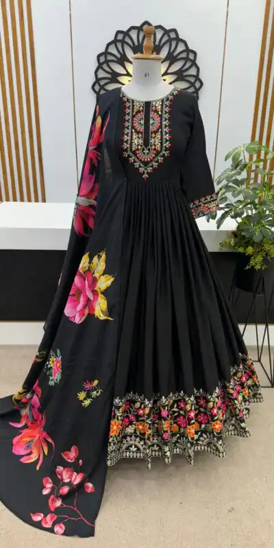 ZF 385 Black Color Chinon Silk Embroidery Sequence Gonw Casual, Wedding, Party, Festive, Events Etc. Expected Delivery 4-6 Working Days @2099/- | Gowns, Bollywood Gowns, Creative Gowns, Designer Gowns, Embroidered Gowns, Party Wear Gowns