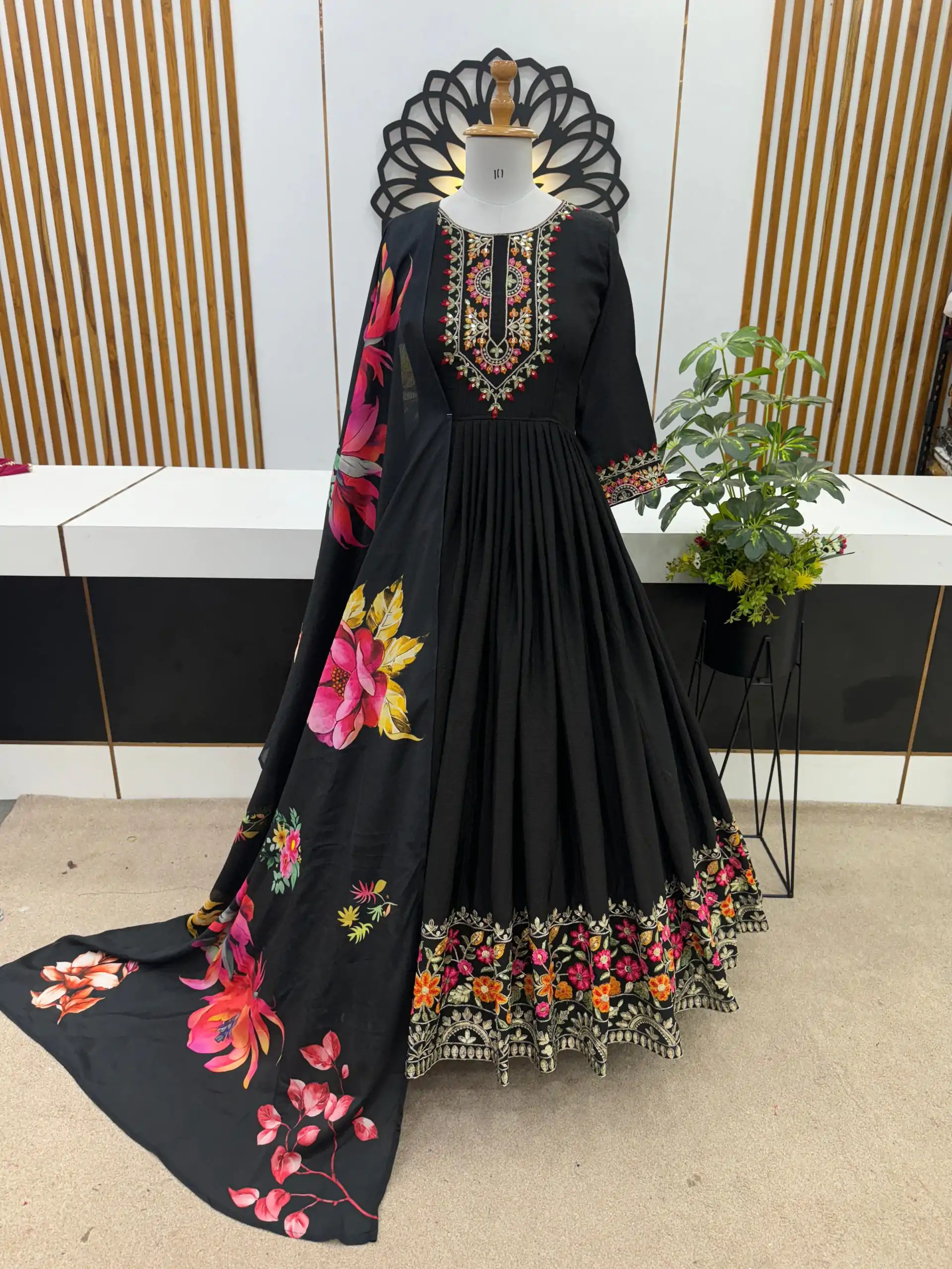 ZF 385 Black Color Chinon Silk Embroidery Sequence Gonw Casual, Wedding, Party, Festive, Events Etc. Expected Delivery 4-6 Working Days @2099/- | Gowns, Bollywood Gowns, Creative Gowns, Designer Gowns, Embroidered Gowns, Party Wear Gowns