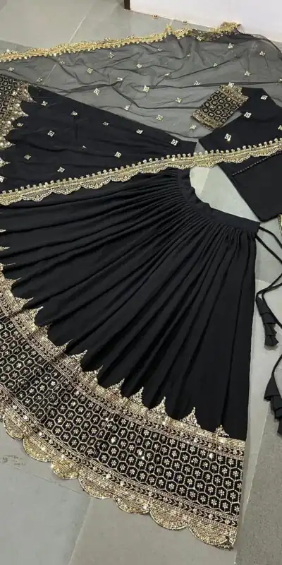 ZF 204 Black Color Faux Georgette Heavy Embroidery Sequence Work Lehenga Choli Wedding, Party, Events Etc. Expected Delivery 4-6 Working Days 1899/- | Lehenga, Bollywood Lehenga, Creative Lehenga, Designer Lehenga, Embroidered Lehenga, Party Wear Lehenga