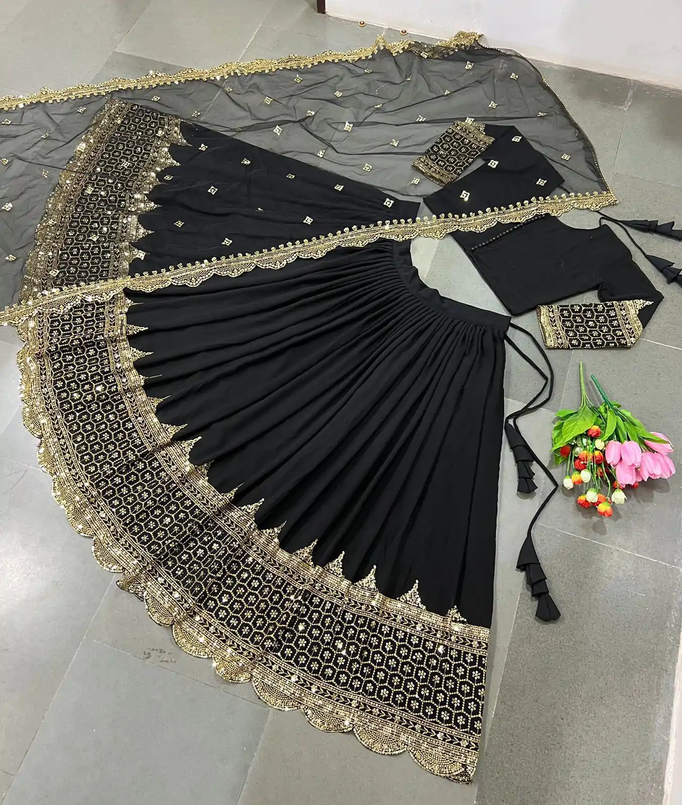 ZF 204 Black Color Faux Georgette Heavy Embroidery Sequence Work Lehenga Choli Wedding, Party, Events Etc. Expected Delivery 4-6 Working Days 1899/- | Lehenga, Bollywood Lehenga, Creative Lehenga, Designer Lehenga, Embroidered Lehenga, Party Wear Lehenga