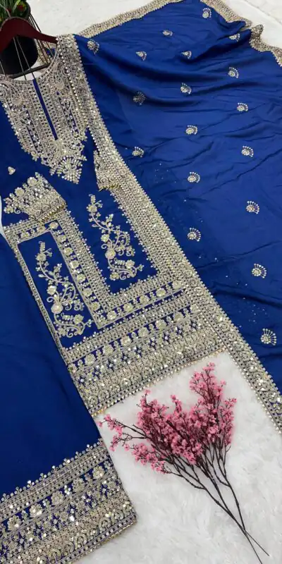 SRK 5146 Blue Color Pure Chinnon Silk Embroidery Coding Dori Salwar Suit Wedding, Party, Festive, Events Expected Delivery 4-6 Working Days @ 2199/- | Jump Suits, Salwar suit, Designer Suits, Casual Suits, Creative suits, Palazzo Suits, Party Wear Suits, Patiala Suits, Straight Suits