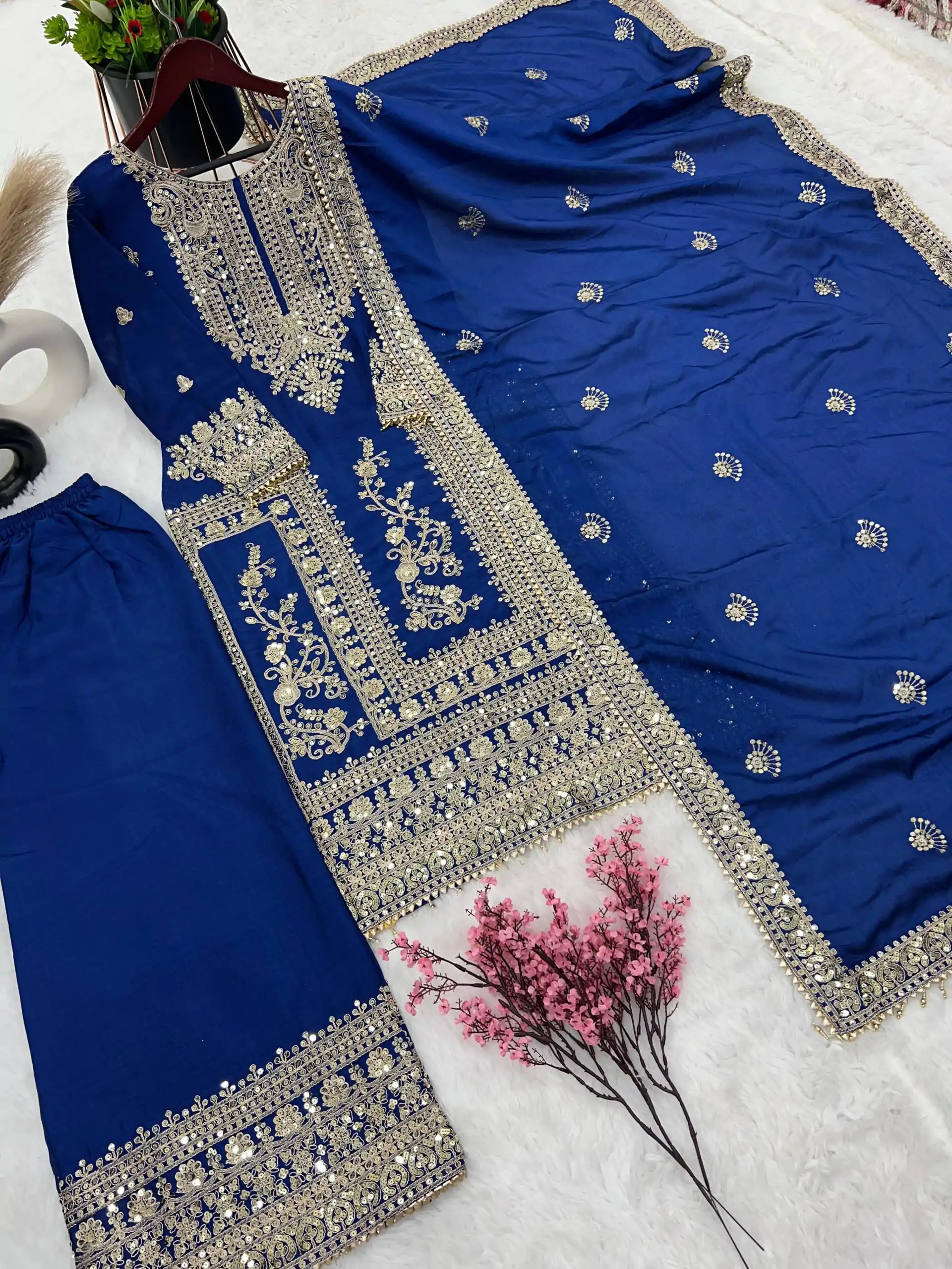 SRK 5146 Blue Color Pure Chinnon Silk Embroidery Coding Dori Salwar Suit Wedding, Party, Festive, Events Expected Delivery 4-6 Working Days @ 2199/- | Jump Suits, Salwar suit, Designer Suits, Casual Suits, Creative suits, Palazzo Suits, Party Wear Suits, Patiala Suits, Straight Suits