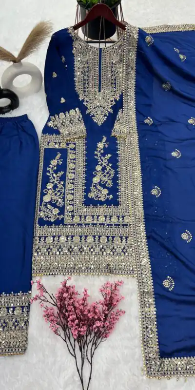 SRK 5146 Blue Color Pure Chinnon Silk Embroidery Coding Dori Salwar Suit Wedding, Party, Festive, Events Expected Delivery 4-6 Working Days @ 2199/- | Jump Suits, Salwar suit, Designer Suits, Casual Suits, Creative suits, Palazzo Suits, Party Wear Suits, Patiala Suits, Straight Suits
