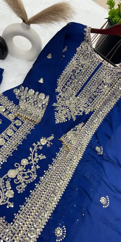 SRK 5146 Blue Color Pure Chinnon Silk Embroidery Coding Dori Salwar Suit Wedding, Party, Festive, Events Expected Delivery 4-6 Working Days @ 2199/- | Jump Suits, Salwar suit, Designer Suits, Casual Suits, Creative suits, Palazzo Suits, Party Wear Suits, Patiala Suits, Straight Suits