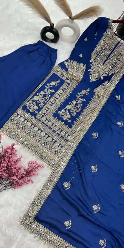 SRK 5146 Blue Color Pure Chinnon Silk Embroidery Coding Dori Salwar Suit Wedding, Party, Festive, Events Expected Delivery 4-6 Working Days @ 2199/- | Jump Suits, Salwar suit, Designer Suits, Casual Suits, Creative suits, Palazzo Suits, Party Wear Suits, Patiala Suits, Straight Suits