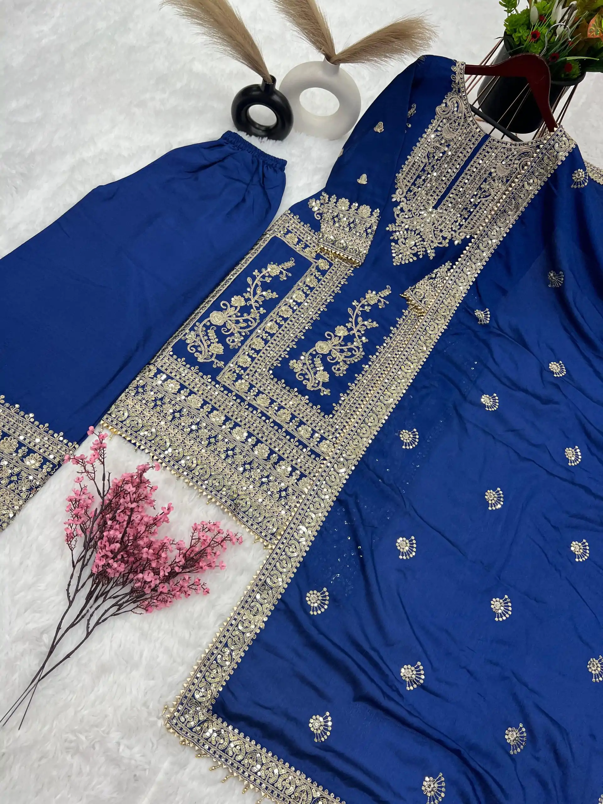 SRK 5146 Blue Color Pure Chinnon Silk Embroidery Coding Dori Salwar Suit Wedding, Party, Festive, Events Expected Delivery 4-6 Working Days @ 2199/- | Jump Suits, Salwar suit, Designer Suits, Casual Suits, Creative suits, Palazzo Suits, Party Wear Suits, Patiala Suits, Straight Suits