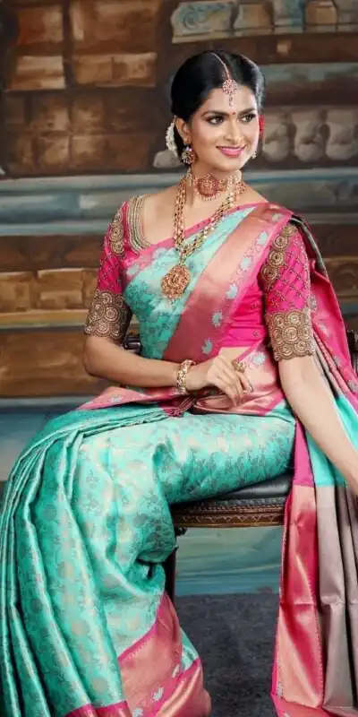 KP 4090 Firozi Color Soft Lichi Silk Jacquard On All Over Saree Casual, Party Wear, Wedding, Events Etc. Expected Delivery 4-6 Working Days @1499/- | Sarees, Bollywood Sarees, Creative Sarees, Designer Sarees, Embroidered Sarees, Ethnic Saree, Modern Digital sarees, Party Wear Sarees