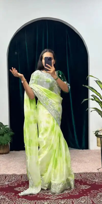 ST 480 Green Color Burberry Blooming Embroidery Zari Saree Casual, Wedding, Party, Festive, Events Etc. Expected Delivery 4-6 Working Days @2449/- | Sarees, Bollywood Sarees, Creative Sarees, Designer Sarees, Embroidered Sarees, Ethnic Saree, Modern Digital sarees, Party Wear Sarees