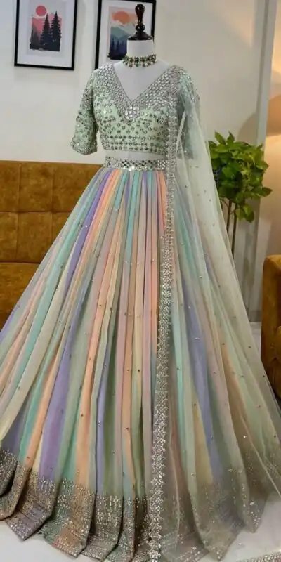 MF 169 Malty Color Georgette Digital Printed Lehenga Choli Casual, Wedding, Party, Festive, Events Etc. Expected Delivery 4-6 Working Days 2449 | Lehenga, Bollywood Lehenga, Creative Lehenga, Designer Lehenga, Embroidered Lehenga, Party Wear Lehenga