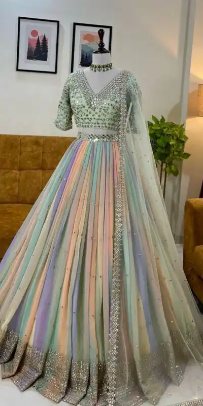 MF 169 Malty Color Georgette Digital Printed Lehenga Choli Casual, Wedding, Party, Festive, Events Etc. Expected Delivery 4-6 Working Days 2449 | Lehenga, Bollywood Lehenga, Creative Lehenga, Designer Lehenga, Embroidered Lehenga, Party Wear Lehenga