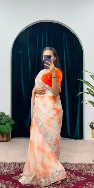 ST 480 Orange Color Burberry Blooming Embroidery Zari Saree Casual, Wedding, Party, Festive, Events Etc. Expected Delivery 4-6 Working Days @2449/- | Sarees, Bollywood Sarees, Creative Sarees, Designer Sarees, Embroidered Sarees, Ethnic Saree, Modern Digital sarees, Party Wear Sarees