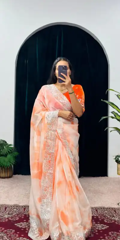 ST 480 Orange Color Burberry Blooming Embroidery Zari Saree Casual, Wedding, Party, Festive, Events Etc. Expected Delivery 4-6 Working Days @2449/- | Sarees, Bollywood Sarees, Creative Sarees, Designer Sarees, Embroidered Sarees, Ethnic Saree, Modern Digital sarees, Party Wear Sarees