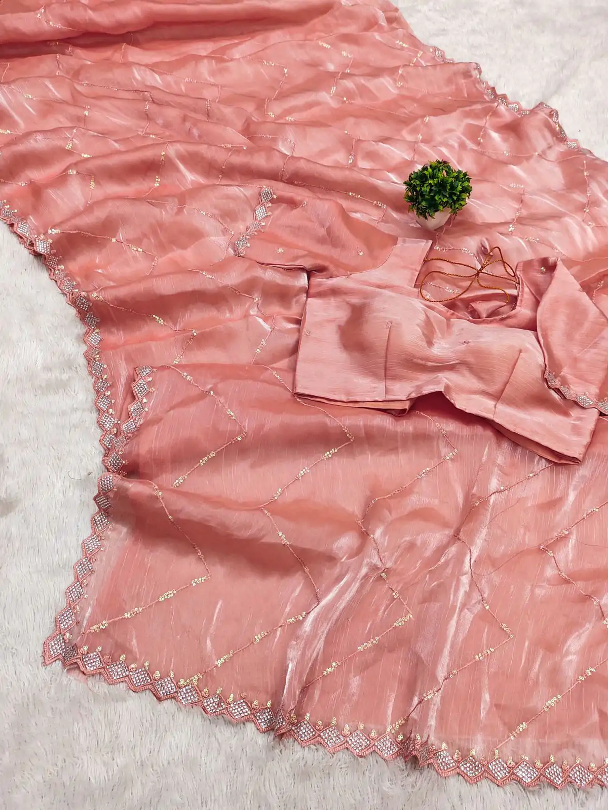 MB 3282 Peach Color Jimmy Cho Embellished Sequins Saree Casual, Wedding, Party, Festival, Events, Etc. Expected Delivery 4-6 Working Days @2100/- | Sarees, Bollywood Sarees, Creative Sarees, Designer Sarees, Embroidered Sarees, Ethnic Saree, Modern Digital sarees, Party Wear Sarees