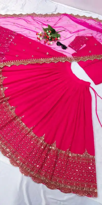 ZF 204 Pink Color Faux Georgette Heavy Embroidery Sequence Work Lehenga Choli Wedding, Party, Events Etc. Expected Delivery 4-6 Working Days 1899/- | Lehenga, Bollywood Lehenga, Creative Lehenga, Designer Lehenga, Embroidered Lehenga, Party Wear Lehenga