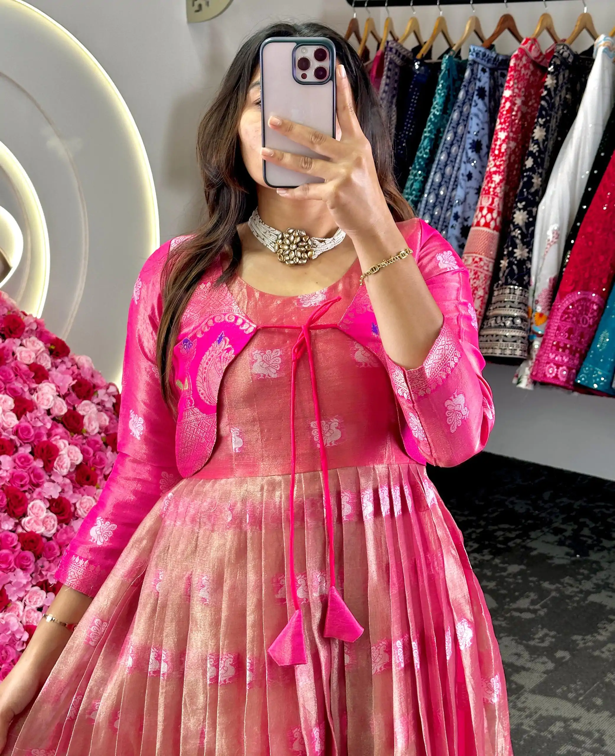 KD 8074 Pink Color Kota Silk Weaving Jacquard With Koti Gown Casual, Party, Wedding, Festive, Events Etc. Expected Delivery 4-6 Working Days @2099/- Only | Gowns, Bollywood Gowns, Creative Gowns, Designer Gowns, Embroidered Gowns, Party Wear Gowns