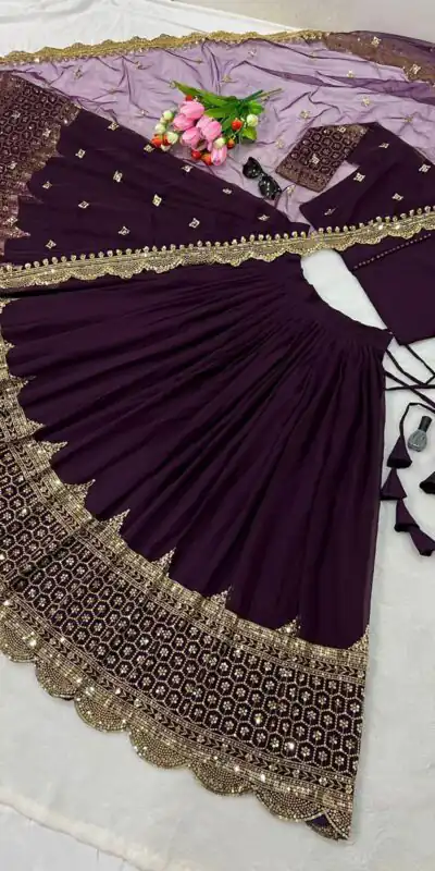 ZF 204 Purple Color Faux Georgette Heavy Embroidery Sequence Work Lehenga Choli Wedding, Party, Events Etc. Expected Delivery 4-6 Working Days 1899/- | Lehenga, Bollywood Lehenga, Creative Lehenga, Designer Lehenga, Embroidered Lehenga, Party Wear Lehenga