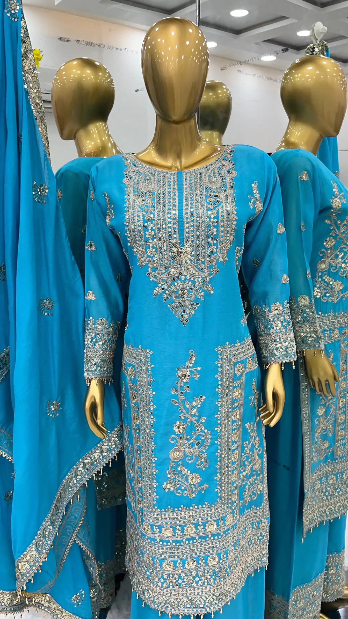 SRK 5146 Sky Blue Color Pure Chinnon Silk Embroidery Coding Dori Salwar Suit Wedding, Party, Festive, Events Expected Delivery 4-6 Working Days @ 2199/- | Jump Suits, Salwar suit, Designer Suits, Casual Suits, Creative suits, Palazzo Suits, Party Wear Suits, Patiala Suits, Straight Suits